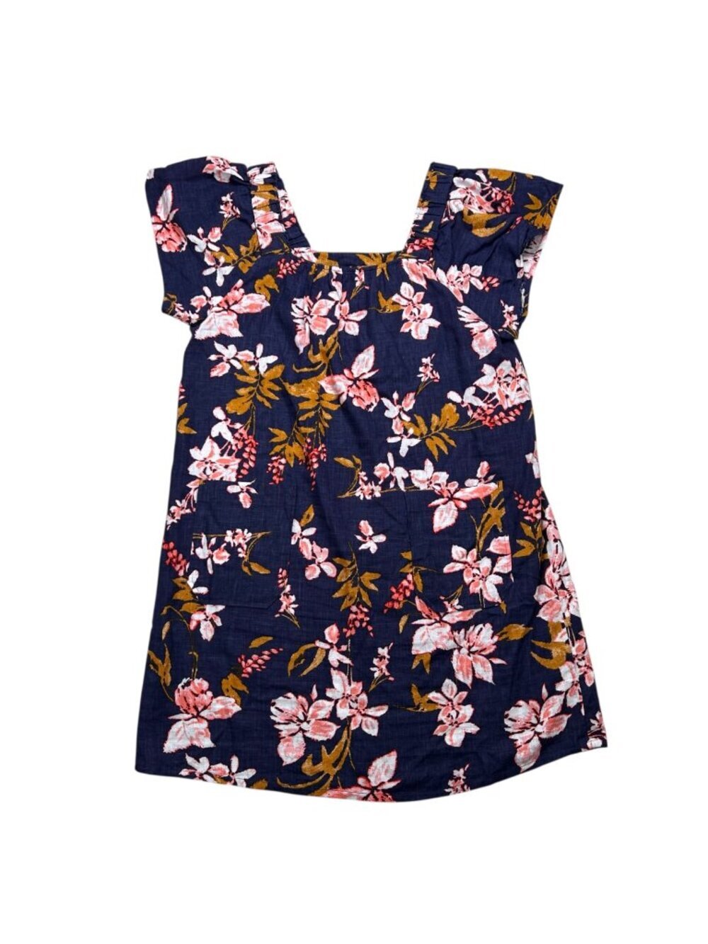 Nicole Miller Large Linen Floral Ruffle Dress Coastal Preppy Classic